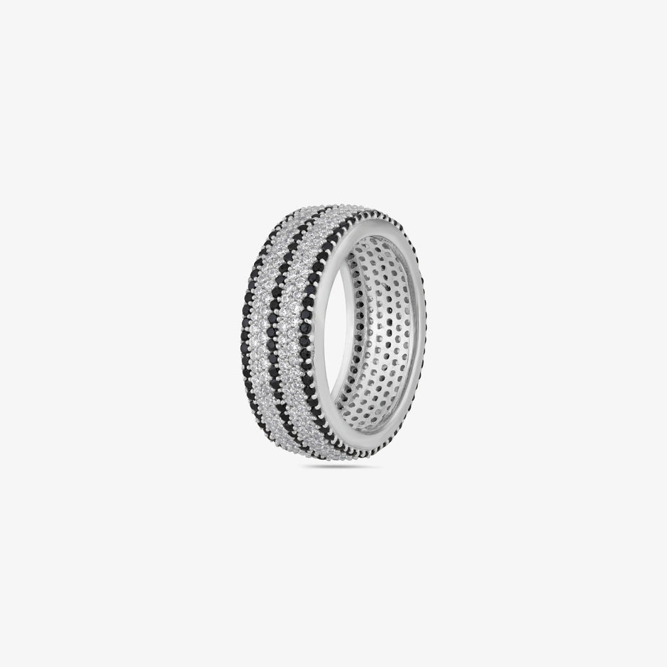 925 Sterling Silver Men’s Ring with Black CZ Lines