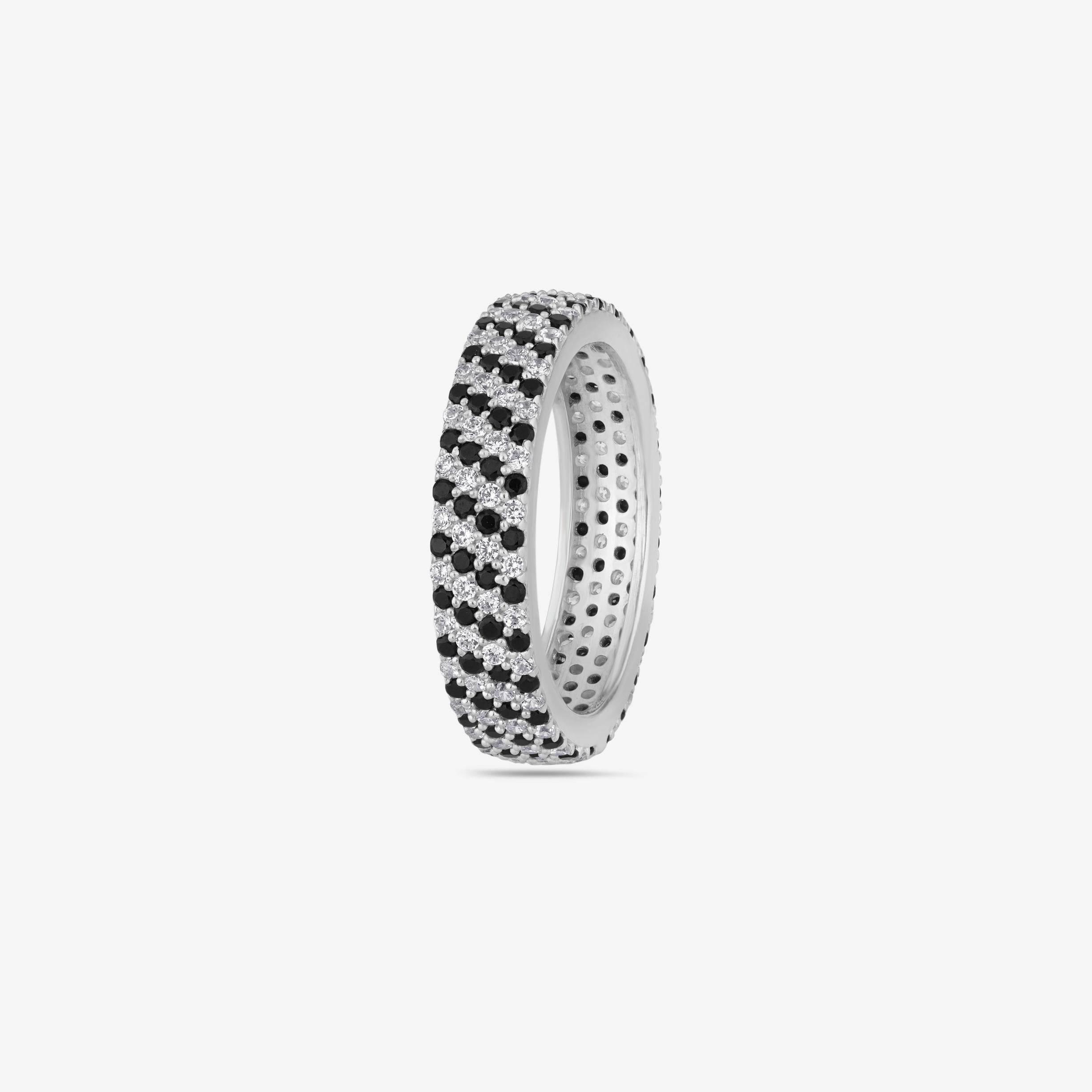 Round Diamond Silver Band Ring on Hand