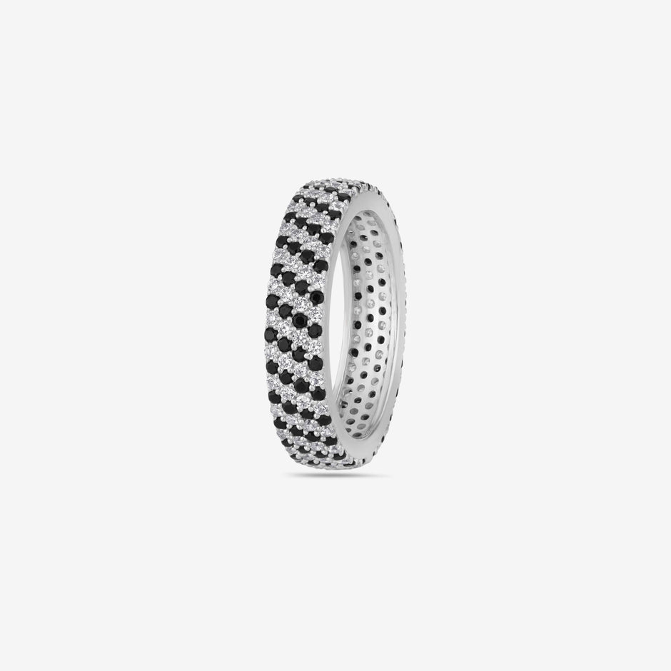 Round Diamond Silver Band Ring on Hand