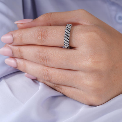 Black & White Diamond Pave Design 925 Sterling Silver Couple Band for Women