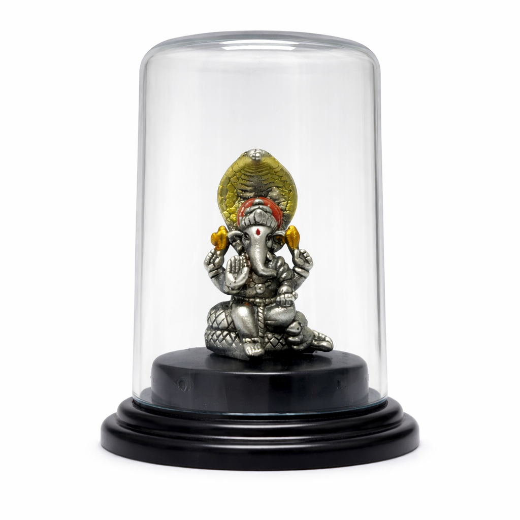 Blessed Ganpati devotional murti elegant glass dome home decor
