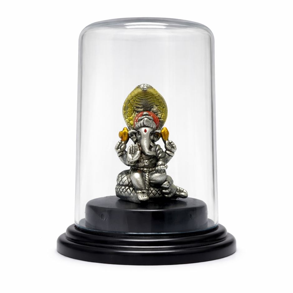 Blessed Ganpati devotional murti elegant glass dome home decor