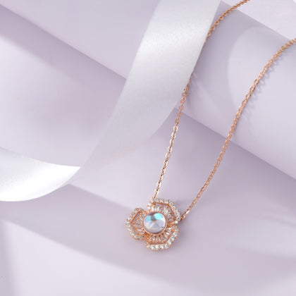 Bloom Aura Diamond Floral Rose Gold Pendant Necklace