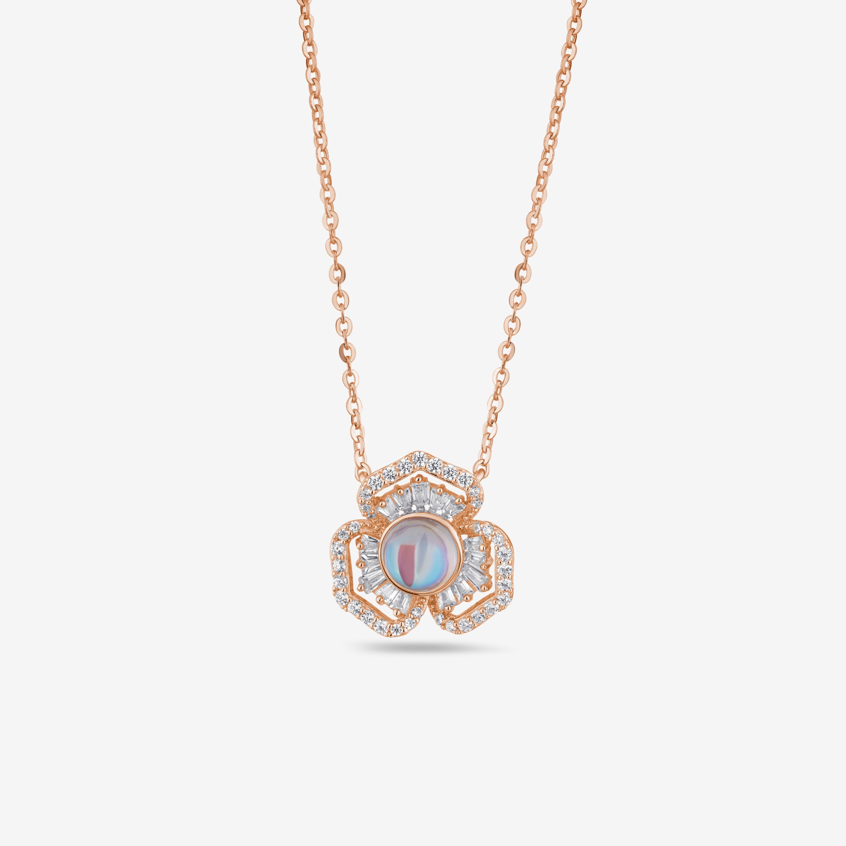 Bloom Aura Diamond Floral Rose Gold Pendant Necklace
