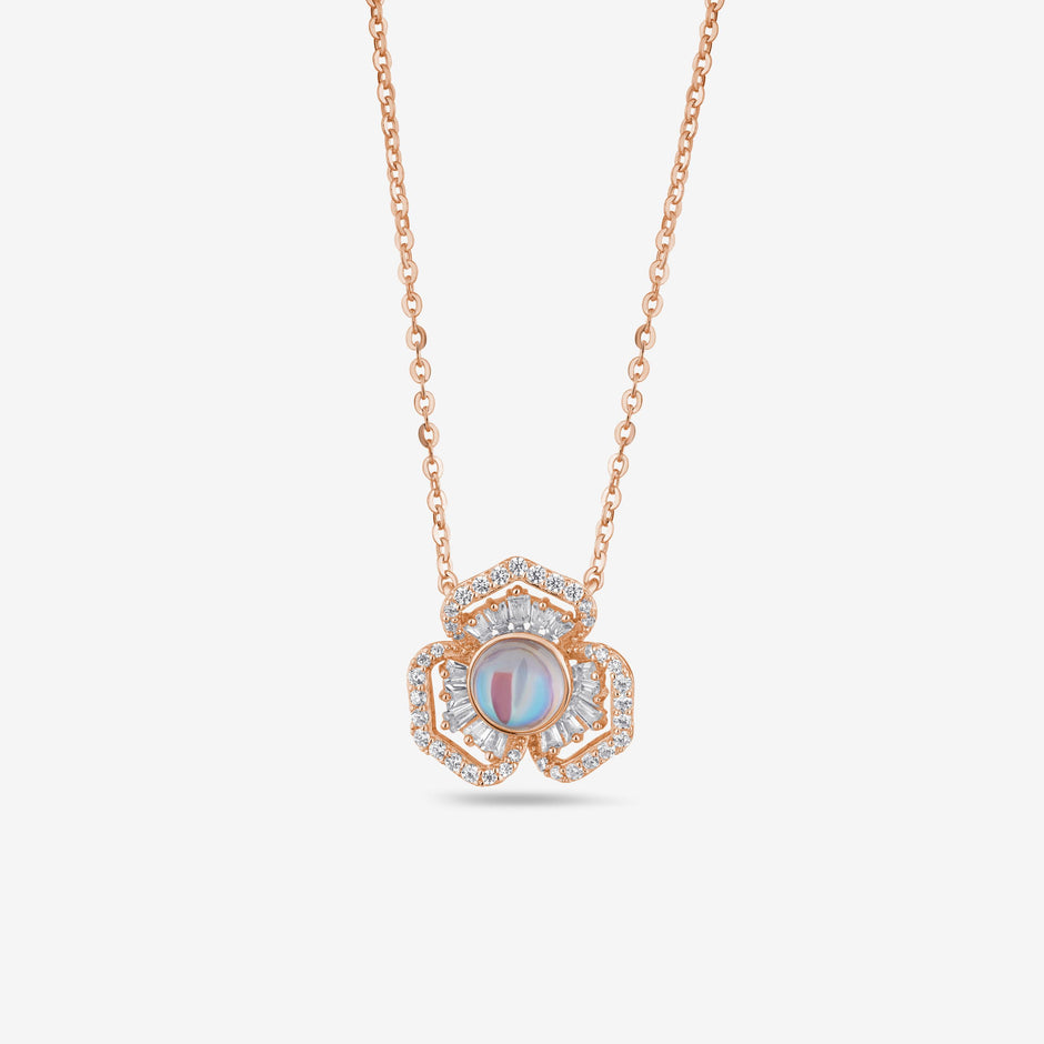 Bloom Aura Diamond Floral Rose Gold Pendant Necklace