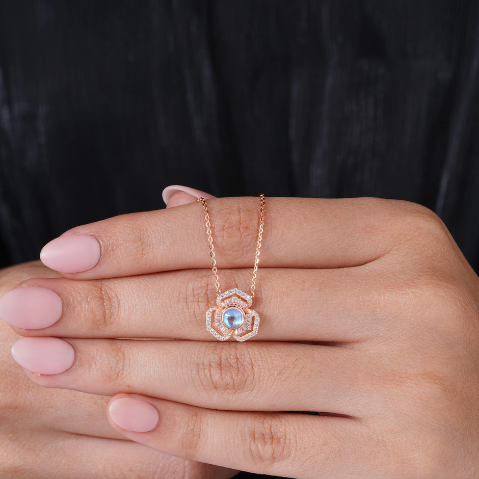 Bloom Aura Diamond Floral Rose Gold Pendant Necklace