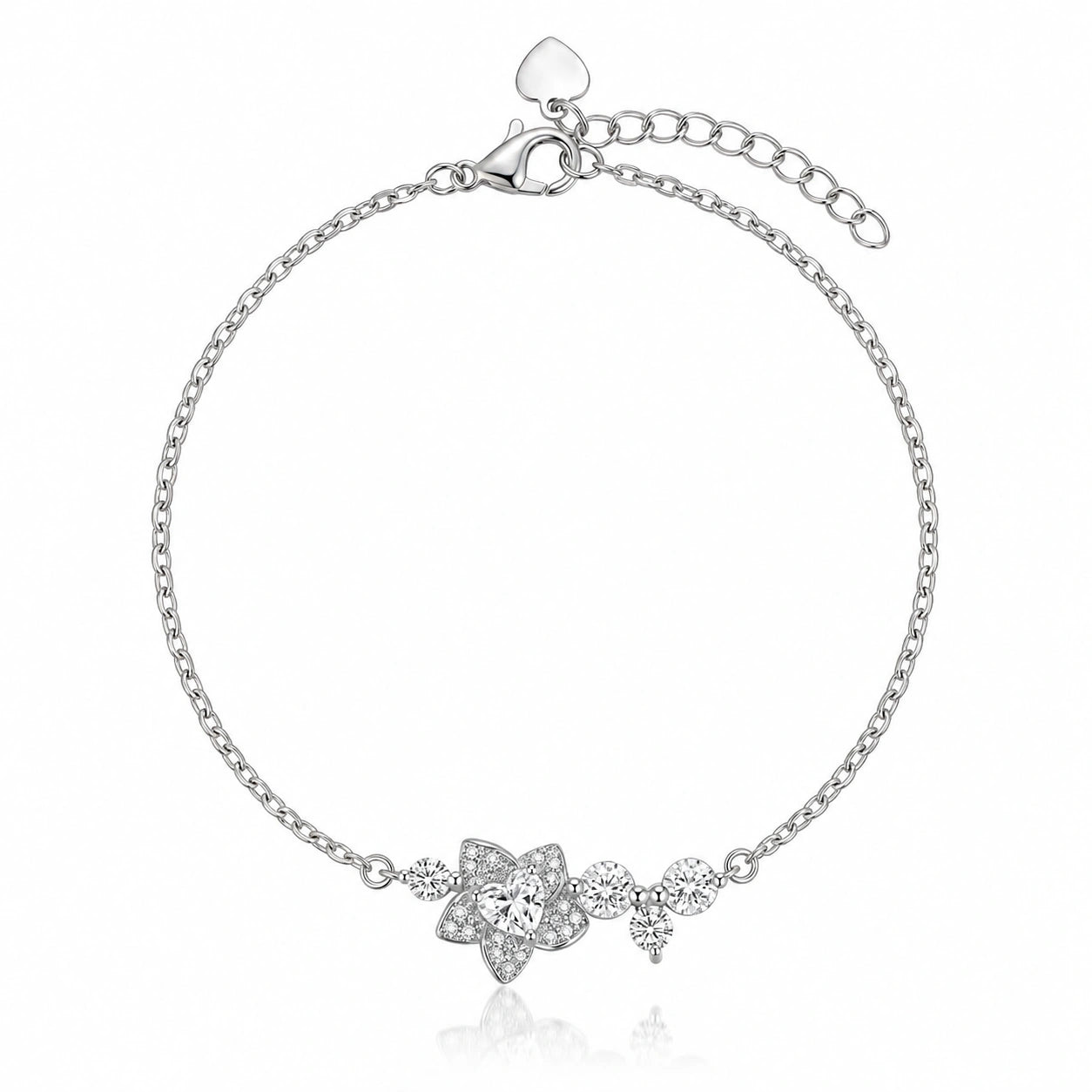 Blooming Flower Charm 925 Sterling Silver Bracelet for Women