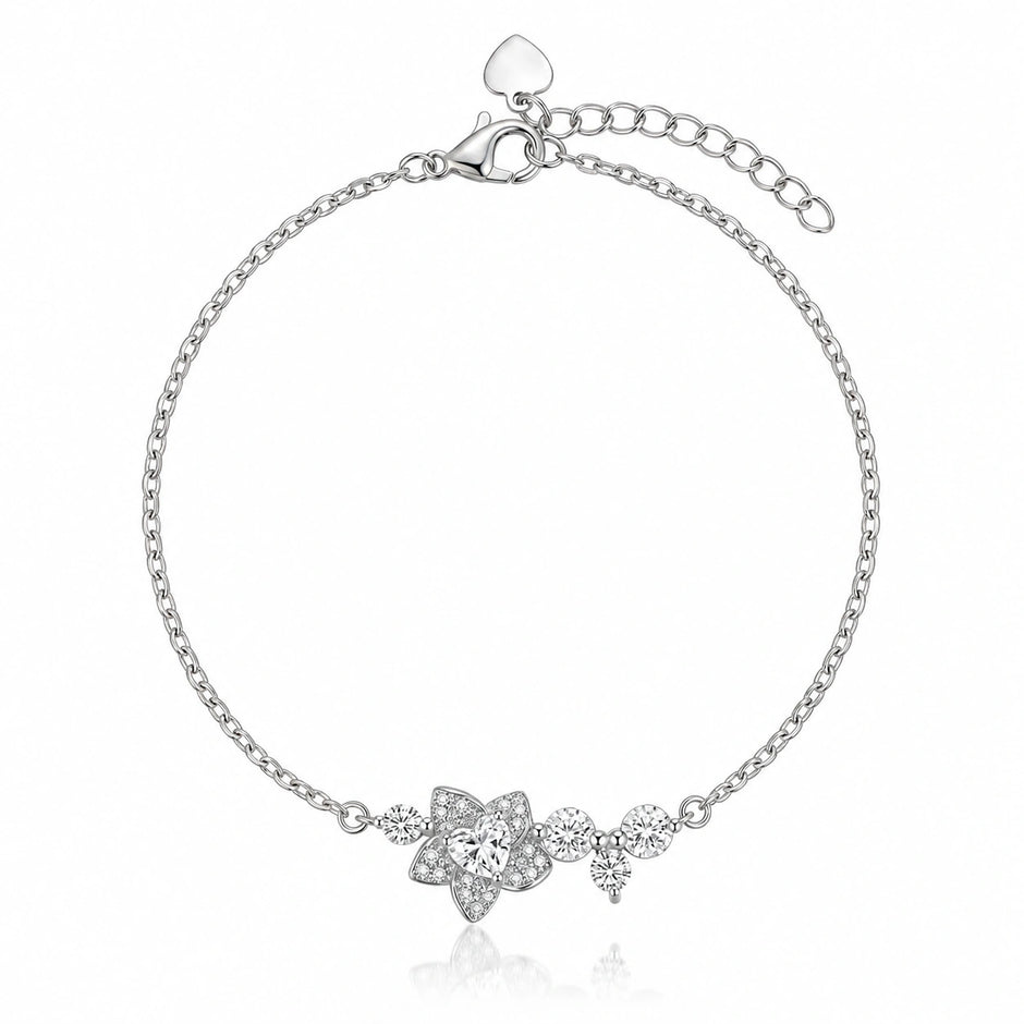 Blooming Flower Charm 925 Sterling Silver Bracelet for Women