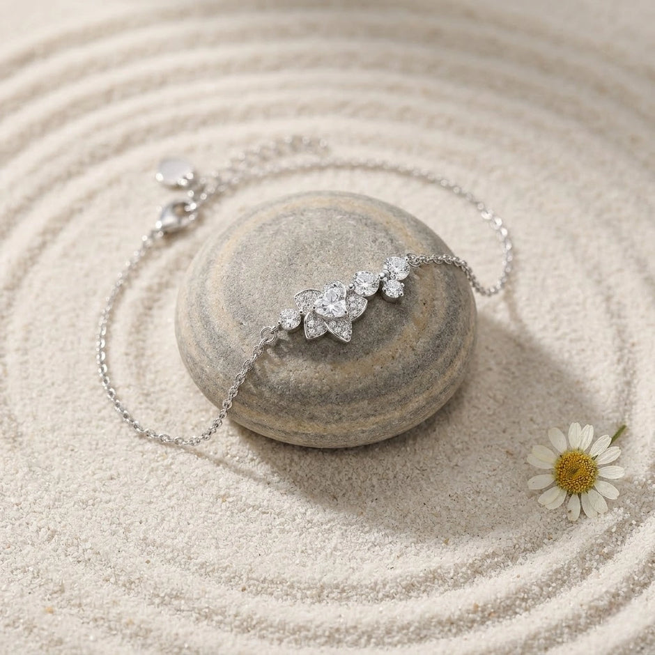 Blooming Flower Charm 925 Sterling Silver Bracelet for Women