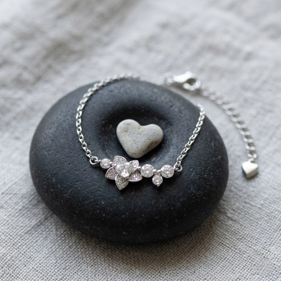 Blooming Flower Charm 925 Sterling Silver Bracelet for Women