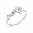 925 Sterling Silver Floral Ring with White Enamel Flower and Clear CZ Stones