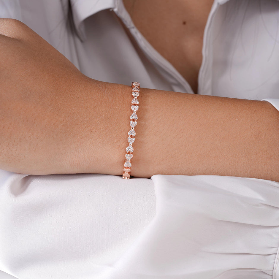 Heart Link Diamond Adjustable Rose Gold Bracelet for Women