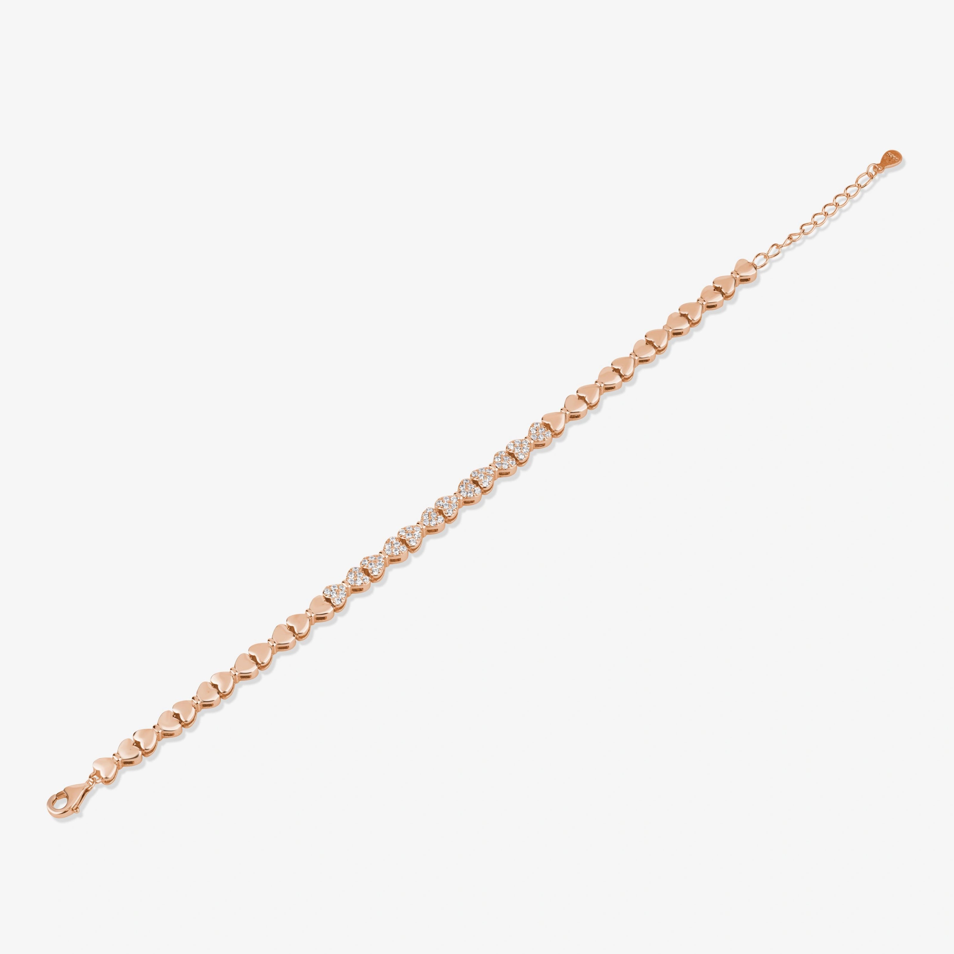 Heart Link Diamond Adjustable Rose Gold Bracelet for Women
