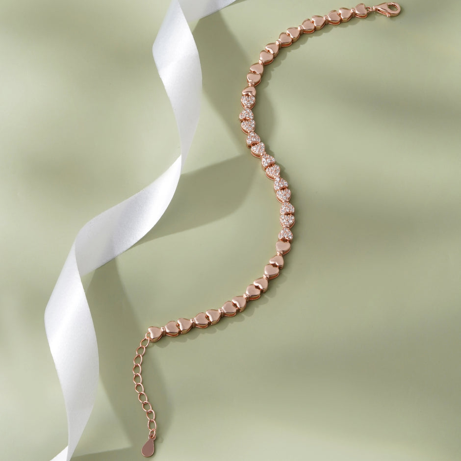 Heart Link Diamond Adjustable Rose Gold Bracelet for Women