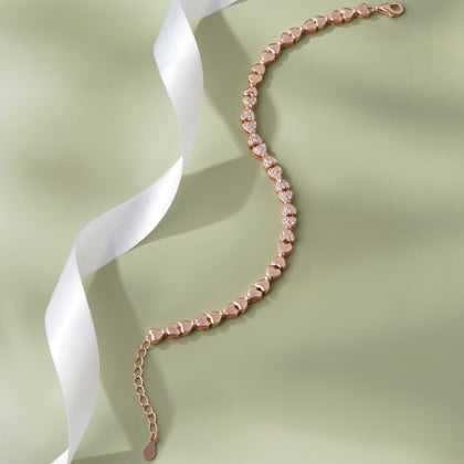 Heart Link Diamond Adjustable Rose Gold Bracelet for Women