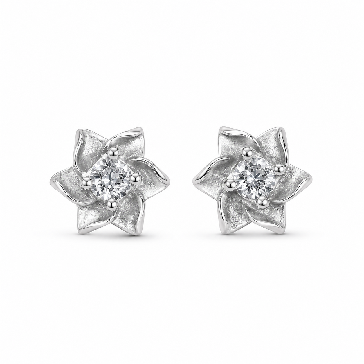 Blooming Flower CZ Diamond 925 Sterling Silver Stud Earrings for Women