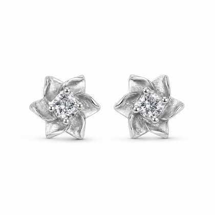 Blooming Flower CZ Diamond 925 Sterling Silver Stud Earrings for Women