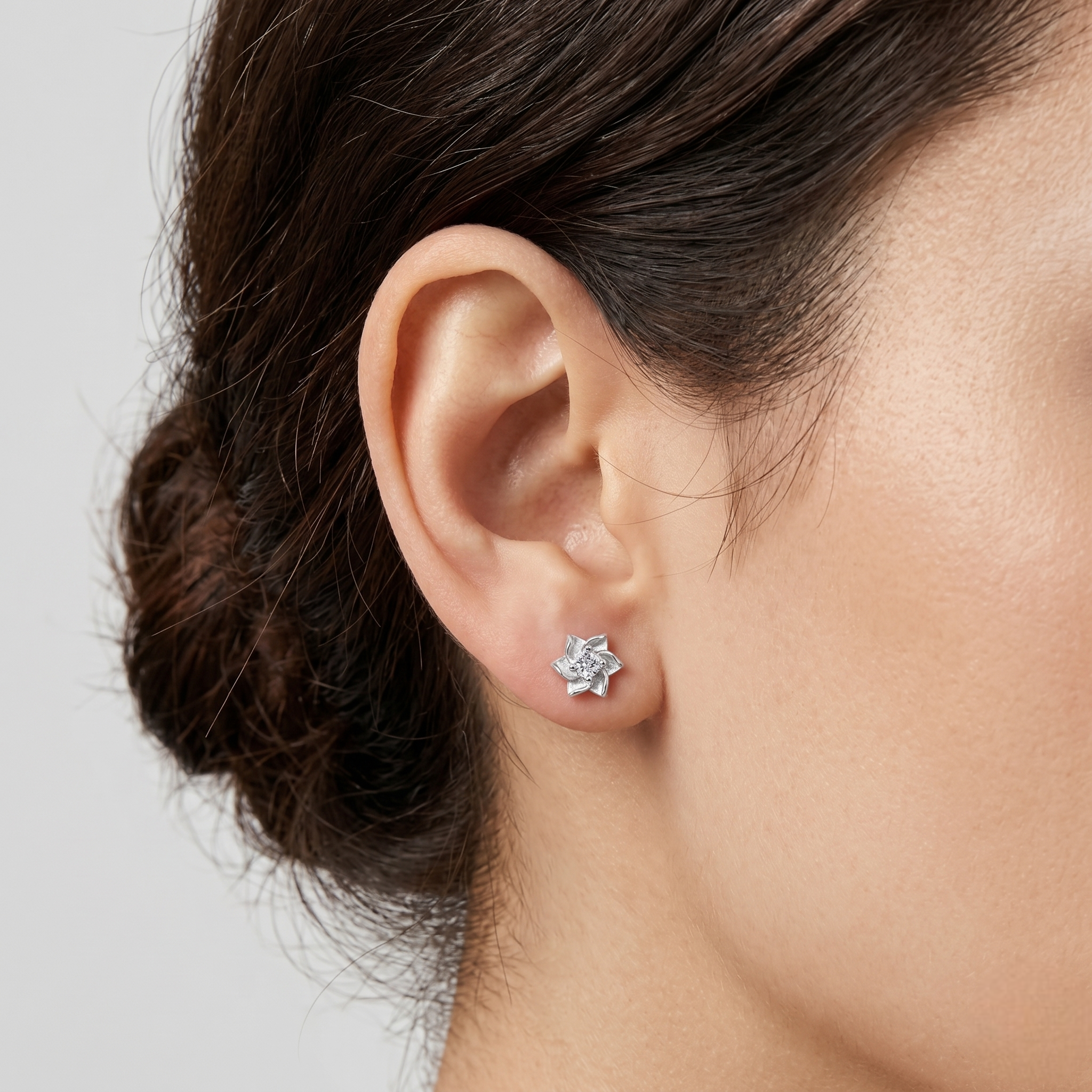 Blooming Flower CZ Diamond 925 Sterling Silver Stud Earrings for Women