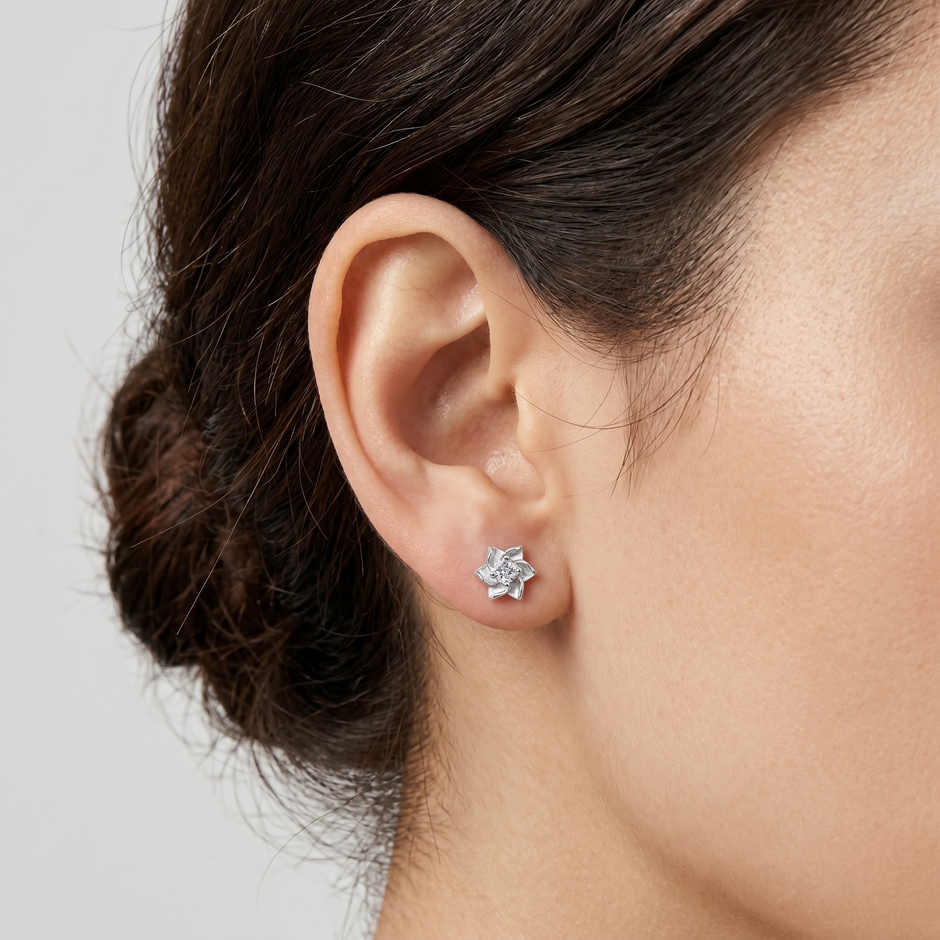 Blooming Flower CZ Diamond 925 Sterling Silver Stud Earrings for Women