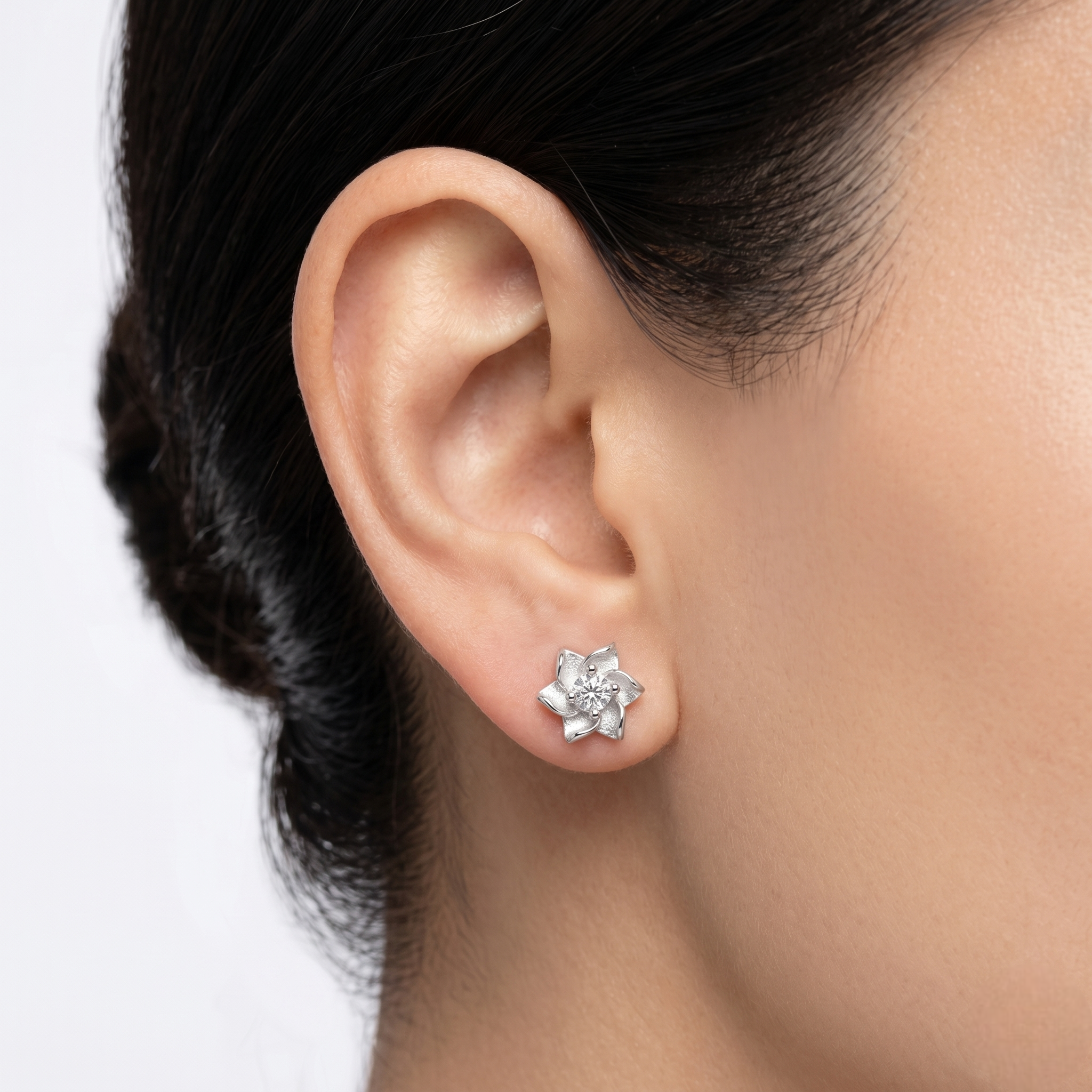 Blooming Flower CZ Diamond 925 Sterling Silver Stud Earrings for Women