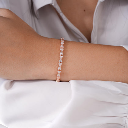 Heart Link Diamond Adjustable Rose Gold Bracelet for Women