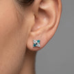 Blue Diamond Square Cluster 925 Sterling Silver Stud Earrings for Women