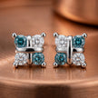 Blue Diamond Square Cluster 925 Sterling Silver Stud Earrings for Women
