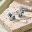Blue Diamond Square Cluster 925 Sterling Silver Stud Earrings for Women