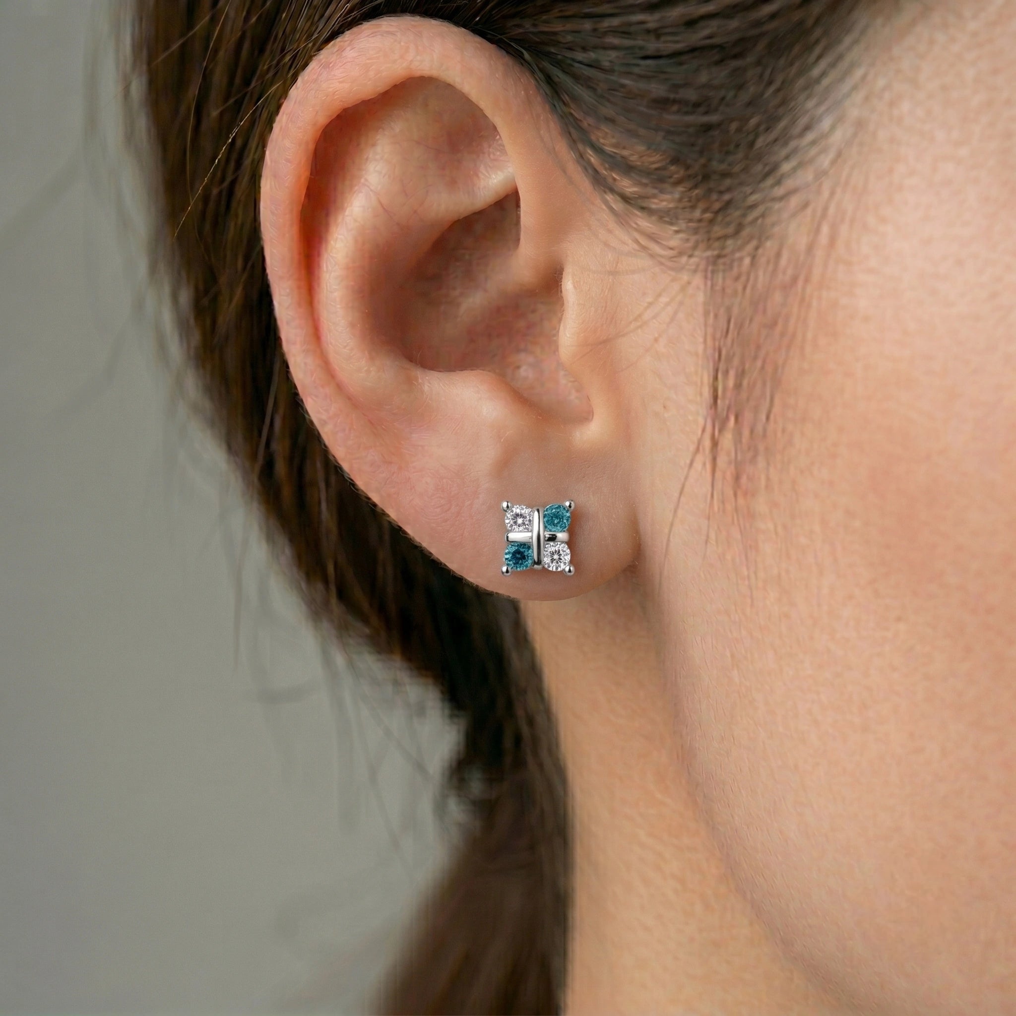 Blue Diamond Square Cluster 925 Sterling Silver Stud Earrings for Women