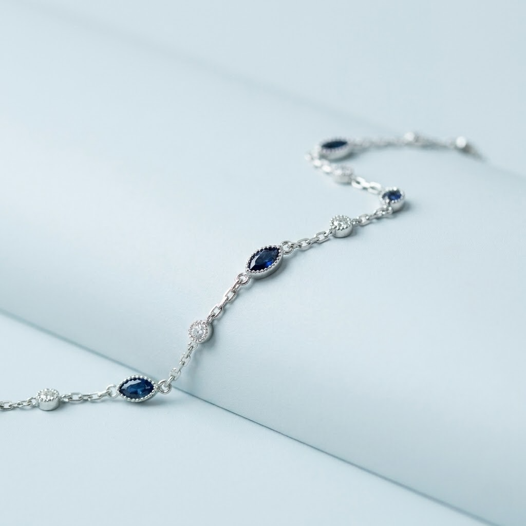 Blue Evil Eye Charm 925 Sterling Silver Bracelet for Women