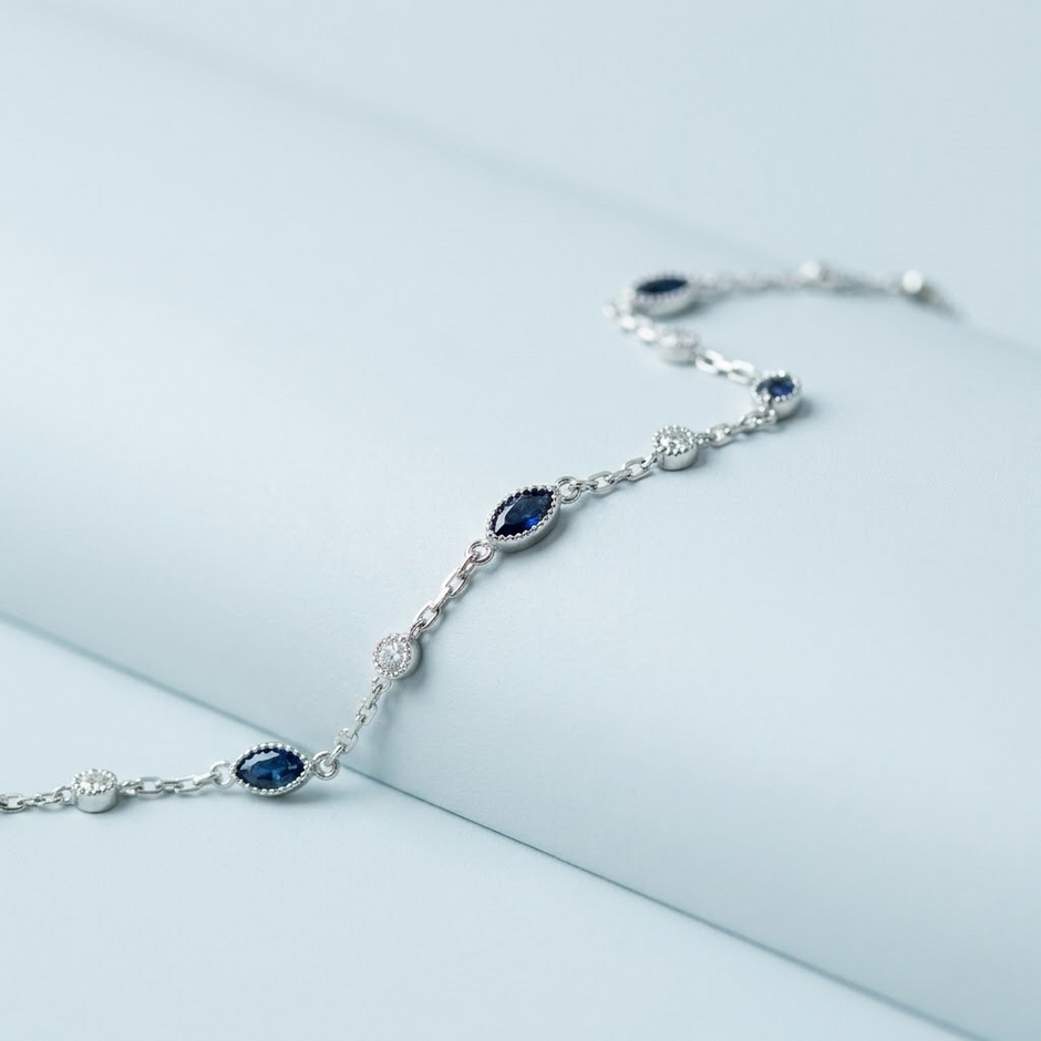 Blue Evil Eye Charm 925 Sterling Silver Bracelet for Women