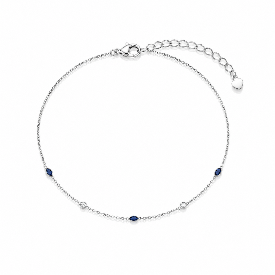 Blue Evil Eye Charm 925 Sterling Silver Bracelet for Women