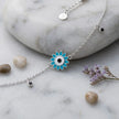 Blue Evil Eye Flower Charm 925 Sterling Silver Bracelet for Women