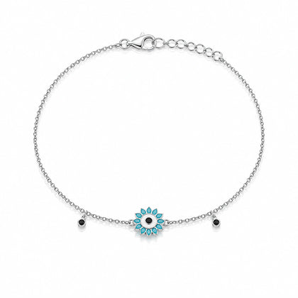925 Sterling Silver Blue Evil Eye Sunflower Bracelet for Women