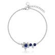Blue Floral Sapphire Charm 925 Sterling Silver Bracelet for Women