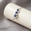 Blue Floral Sapphire Charm 925 Sterling Silver Bracelet for Women