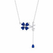 Blue Flower Drop Diamond 925 Sterling Silver Pendant Chain for Women