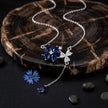 Blue Flower Drop Diamond 925 Sterling Silver Pendant Chain for Women