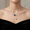 Blue Flower Drop Diamond 925 Sterling Silver Pendant Chain for Women