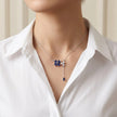 Blue Flower Drop Diamond 925 Sterling Silver Pendant Chain for Women