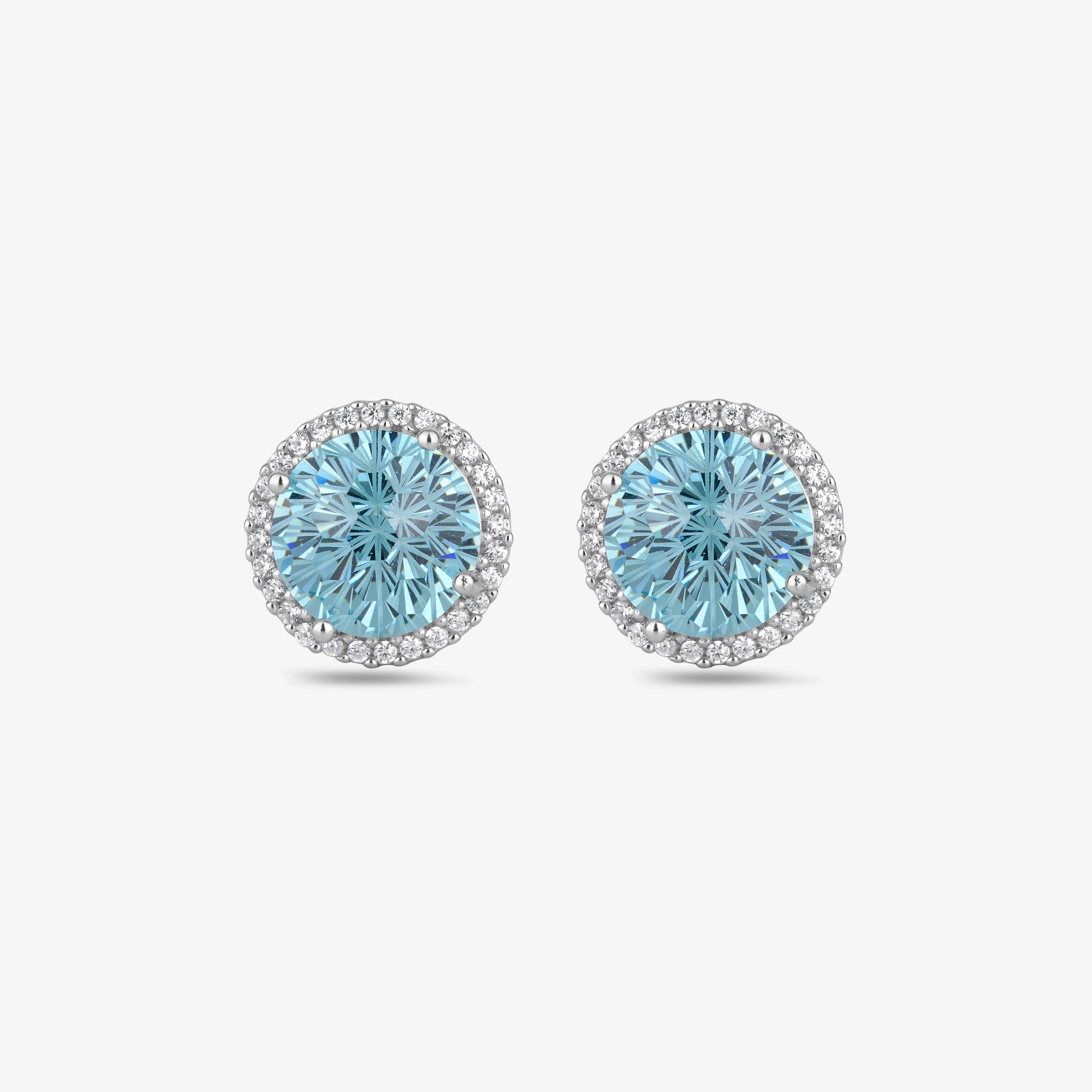 Blue Halo Round Stud Earrings