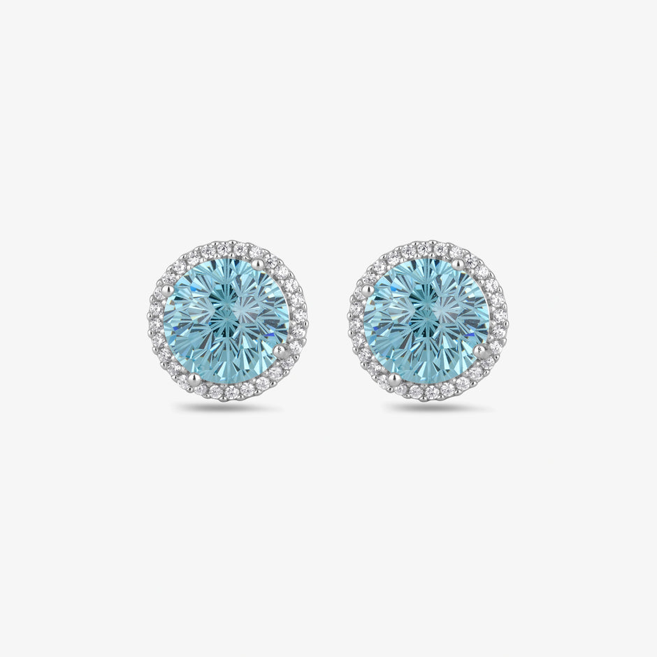 Blue Halo Round Stud Earrings