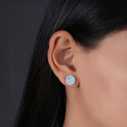 Blue Halo Round Stud Earrings