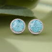 Blue Halo Round Stud Earrings