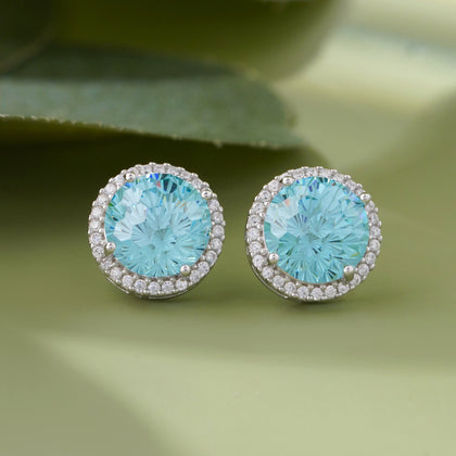 Blue Halo Round Stud Earrings