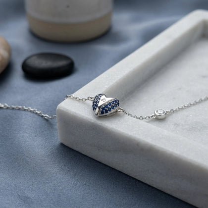 Blue Heart Design 925 Sterling Silver Bracelet for Women