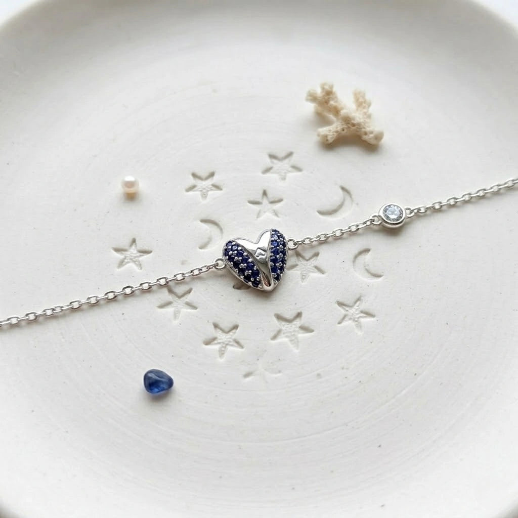925 Sterling Silver Blue Heart Planet Bracelet for Women