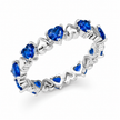 925 Sterling Silver Heart Eternity Ring with Blue CZ Stones