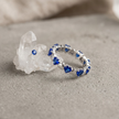 925 Sterling Silver Heart Eternity Ring with Blue CZ Stones