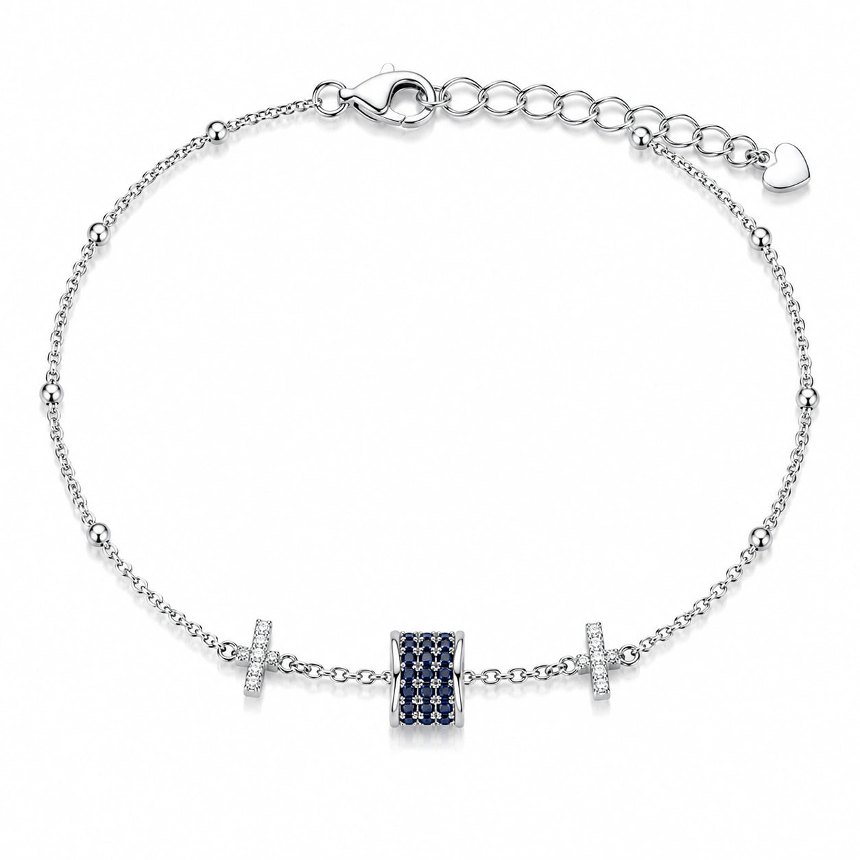 925 Sterling Silver Blue Pavé Barrel Charm Bracelet for Women